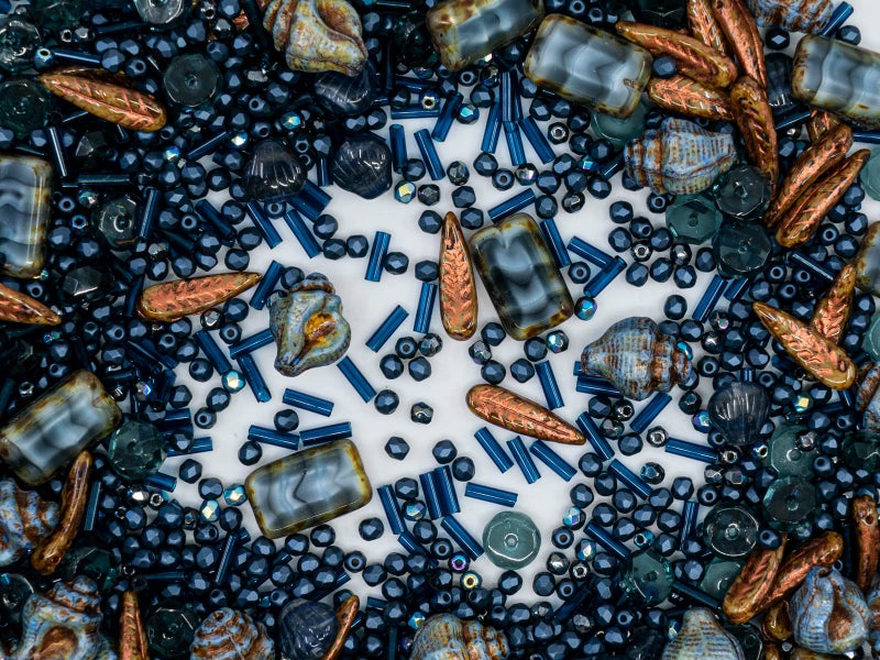 Bohemia Crystal Valley 2.1oz (60 g) Mix of Unique Czech Bohemia Glass Pressed Beads, Dark Blue, Table Cut, Matte and Glossy, Faceted Fire Polish, Hand Made Set Kit BCV - Image 3