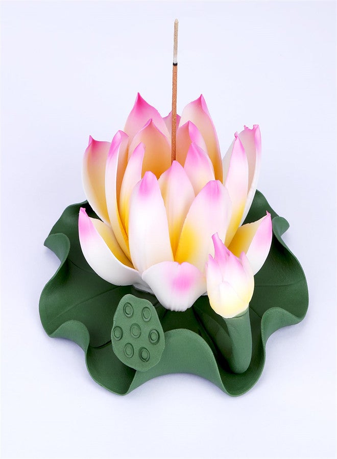 SYOSI Lotus Ceramic Incense Burner, Classical Incense Sticks Holder, Artificial Lotus Incense Stick Burner for Yoga Meditation and Home Decor  - Image 1
