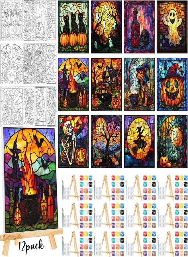 Zhanmai 12 Pack Pre Drawn Canvas for Painting Sip and Paint Kit 8" x 10" Paint Party Set Canvas Painting Pre Printed Canvases for Party Favor DIY Virtual Adult's Date Night(Vivid Ghost) - Image 1