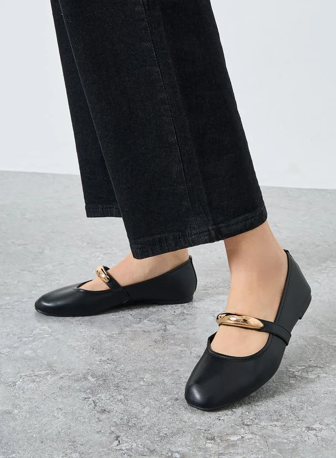 Styli Metal Trim Almond Toe Mary Janes Shoes