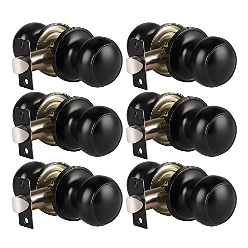 KNOBWELL 6 Pack Matte Black Door Knob Round Interior Door Handles for Hallway Closet NonLocking Passage Door Knobs with Durable Lockset Easy Install