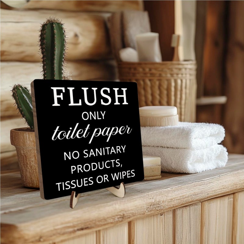 DMADNF Flush Toilet Sign Bathroom Rules, Bathroom Quote Wooden Plaque Sign with Saying Please Flush This is Not Show and Tell Sign, Wooden Plaque Sign Home Farmhouse Shelf Bathroom Toilet Decor5.9x5.9 Inch - Image 3