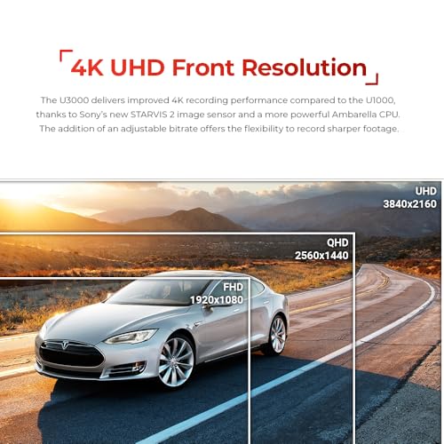 THINKWARE U3000, 4K Front Dash Cam, STARVIS 2 Sensor Super Night Vision, Car Camera 5GHZ Wi-Fi GPS Radar Buffered Parking Mode, Free 64GB Card, CPL Filter, Speed Camera Alerts, 12V Power Cable - Image 2
