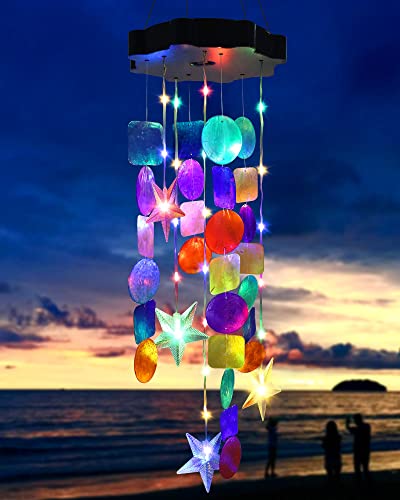 Toodour Solar Decorative Lights Outdoor, Colorful Shells Lights Gifts for Mom Grandma Women Wife Girls, Solar Wind Chimes Outside Decorative Mobile Lights for Holiday Garden Porch Yard Window Decor - Image 1