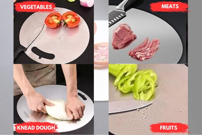 Halsey Homes Stainless Steel Counter Top Board for Kitchen | Worktop Platform | Round Edge | for Cutting - Chopping Vegetables Meat Fish Fruits (Chopping Board Round (30.5 CMS)) - Image 4