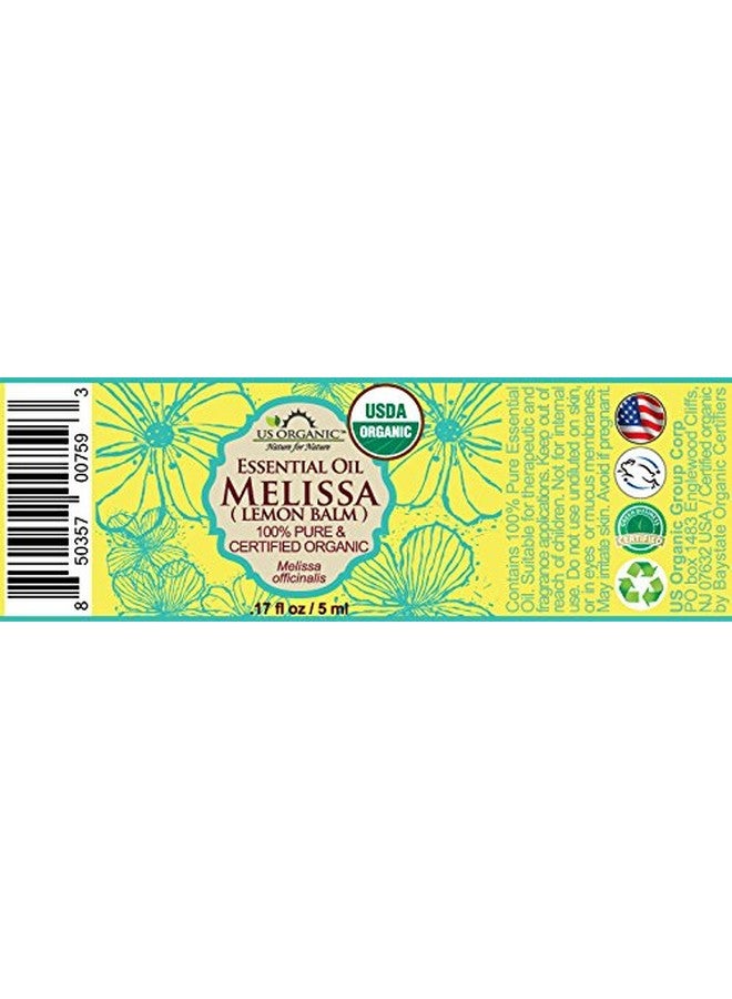 US Organic 100% Pure Melissa (Lemon Balm/Sweet Balm) Essential Oil - Usda Certified Organic, Steam Distilled - W/Euro Dropper (5 Ml / 1/6 Fl Oz) - Image 1