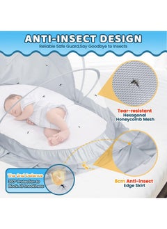 Orzbow Orzbow Foldable Mosquito Net for Bed with Blackout Canopy, Portable Baby Mosquito Net Tent for Bed, Cots, Cribs, Playards and Playpen, 0-3 Years Kids Travel & Sleep Mosquito Mesh Cover, Grey  - Image 4