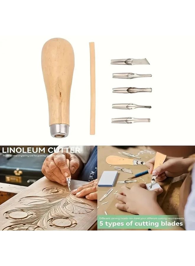 Wood Linoleum Cutter Set 1 Set DIY Carving Tool Kit For Printmaking Block Printing - Image 2
