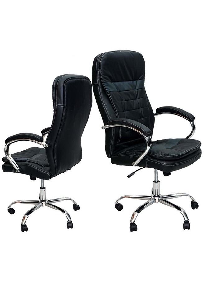 KARNAK Executive Office Chair Ergonomic PU Leather Adjustable Height Mid Back with Headrest & Lumbar Support Black  - Image 4