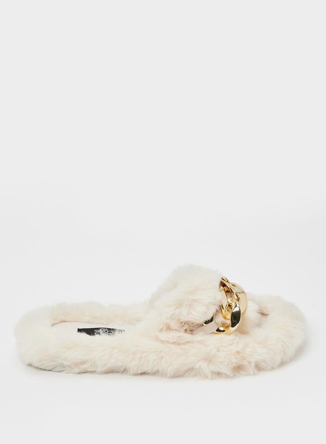Closet Chain Detail Faux Fur Bedroom Slippers - Image 1