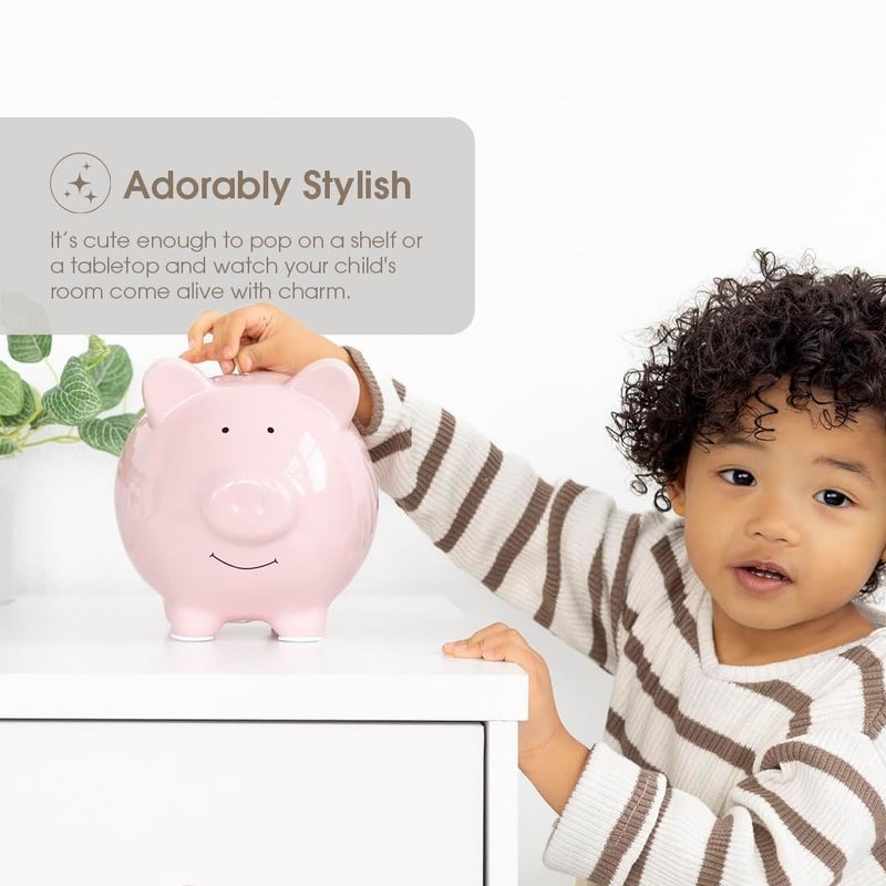 Pearhead Large Ceramic Piggy Bank, Ideal for Boys and Girls, Kids Money and Coin Bank, Perfect Baby Boy Nursery DÃ©cor, Great Gift and Newborn Keepsake, Light Pink - Image 4