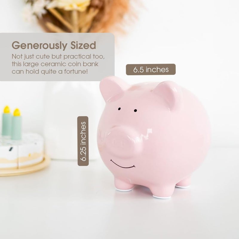Pearhead Large Ceramic Piggy Bank, Ideal for Boys and Girls, Kids Money and Coin Bank, Perfect Baby Boy Nursery DÃ©cor, Great Gift and Newborn Keepsake, Light Pink - Image 2