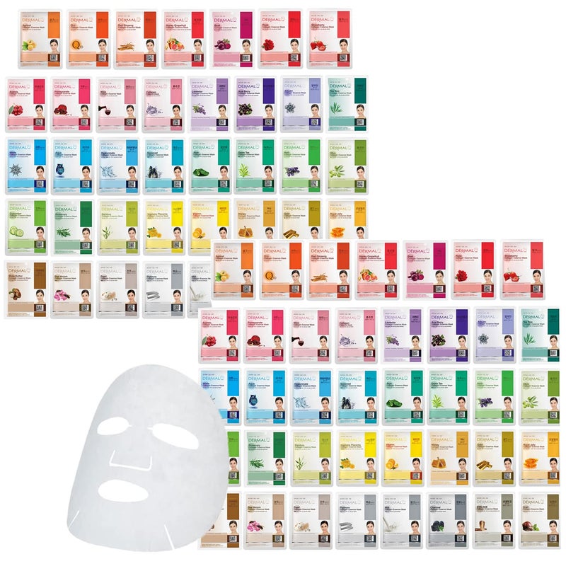 باقة ديرمال 78 كومبو من قناع الكولاجين الكوري  قناع مرطب ومهدئ للوجه مع بانثينول  قناع ورقي للعناية الذاتية مضاد للحساسية لجميع أنواع البشرة  ماسكات علاج سبا طبيعية في المنزل