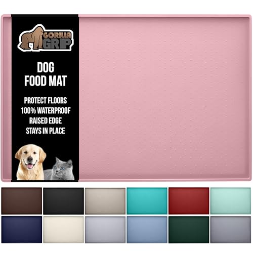 GORILLA GRIP 100% Waterproof Raised Edge BPA Free Silicone Pet Feeding Mat, Dog Cat Food Mats Contain Spills Protects Floors, Placemats for Cats and Dogs Water Bowl, Pets Accessories 18.5x11.5 Pink - Image 1