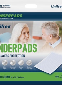 UNIFREE Unifree Disposable Underpads, Bed Pads, Incontinence Pad, Super Absorbent, 50 Count, Blue (XL 30x36 Inch)  - Image 1