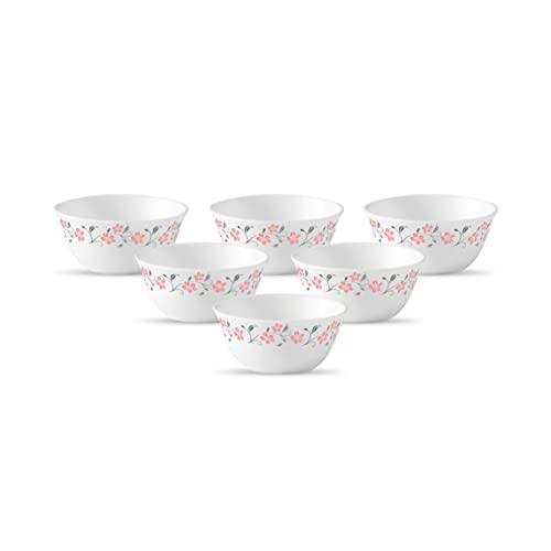 La Opala Diva, Ivory Collection, Opal Glass Vegetable Bowl Set 6 pcs, Grace Red, White - Image 1