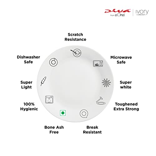 La Opala Diva, Ivory Collection, Opal Glass Vegetable Bowl Set 6 pcs, Grace Red, White - Image 3