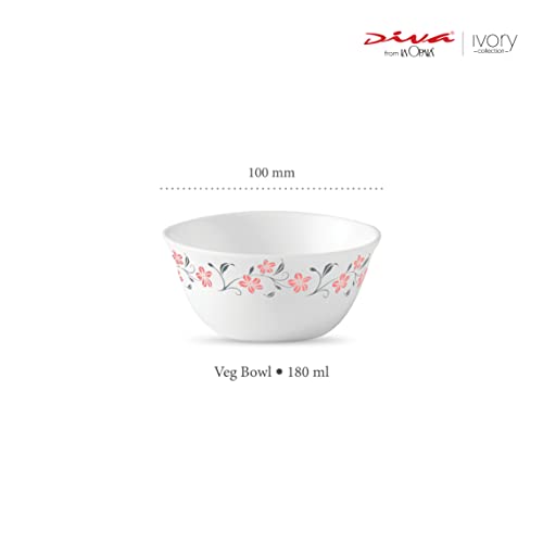 La Opala Diva, Ivory Collection, Opal Glass Vegetable Bowl Set 6 pcs, Grace Red, White - Image 2