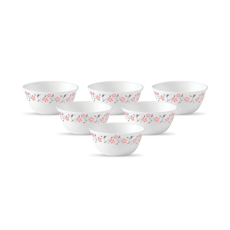 La Opala Diva, Ivory Collection, Opal Glass Vegetable Bowl Set 6 pcs, Grace Red, White - Image 5