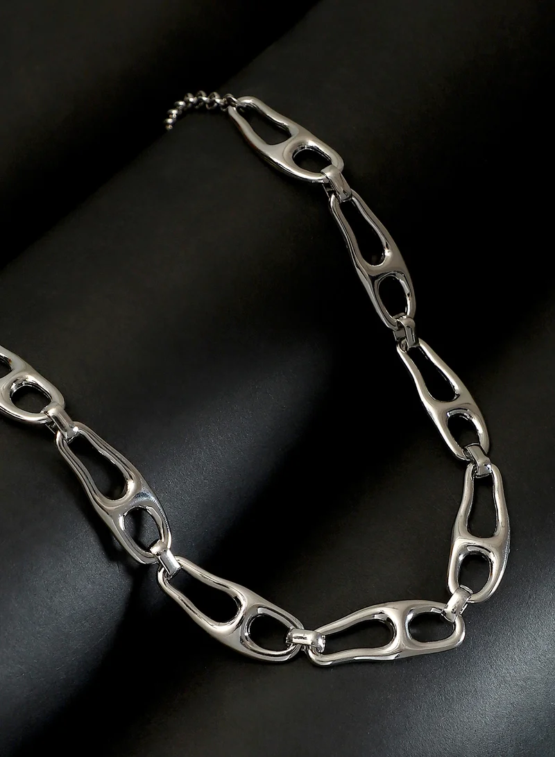 SOHI SOHI Women The Pavement-Link Chain Necklace | Chrome  Colour | One-Size | Metallic Alloy Material | Lobster Clasp Closure | Necklace For Casual & Evening Wear