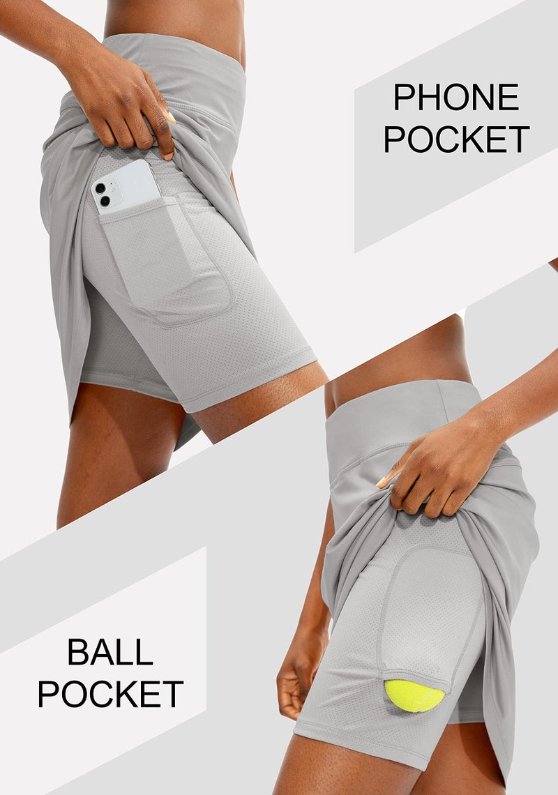 Viodia Women's 20" Knee Length Skorts Skirts Athletic Tennis Golf Skirt for Women Modest Sports Casual Summer Skirt with 5 Pockets Gray - Image 2