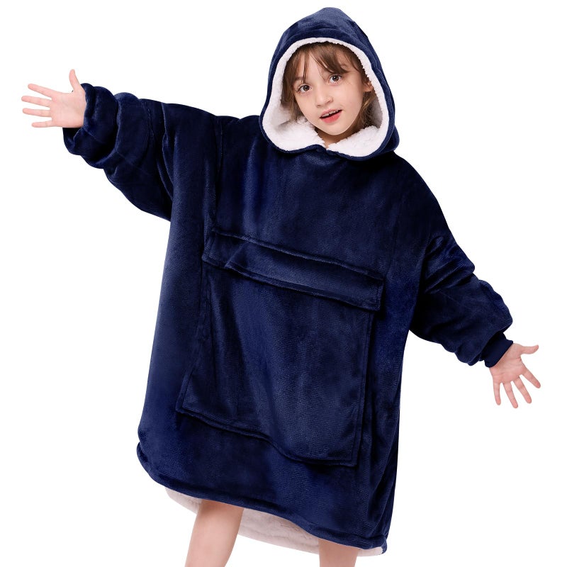 yescool Wearable Blanket Hoodie Kids Oversized Blanket Sweatshirt with Sherpa Teen Girl Gifts for Kids Youth Boys Girls815 Year Old Girl Boy Gift Warm Teen Wearable Blankets One Size Blue