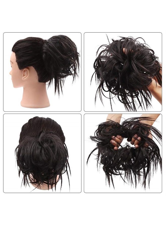 SIADEE Tousled Updo Messy Bun Hair Piece Scrunchies Synthetic Wavy Extension Ponytail with Elastic Rubber Band Hairpiece Updo Extensions Ponytail Chignon Instant Ponytail for Women (Natural Black) -2# - Image 1