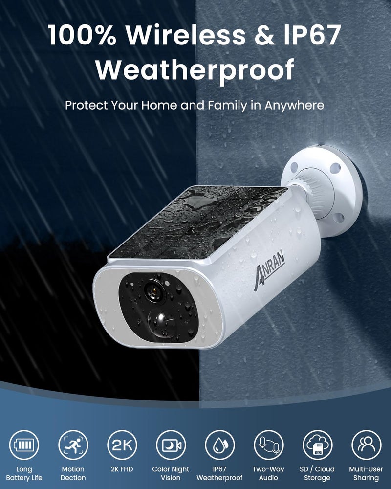 ANRAN 2K Cameras for Home Security Outside, Solar Security Cameras Wireless Outdoor, Battery Powered WiFi Surveillance with Human Detection, Color Night Vision, Spotlight, Works with Alexa (4 Pack) - Image 5