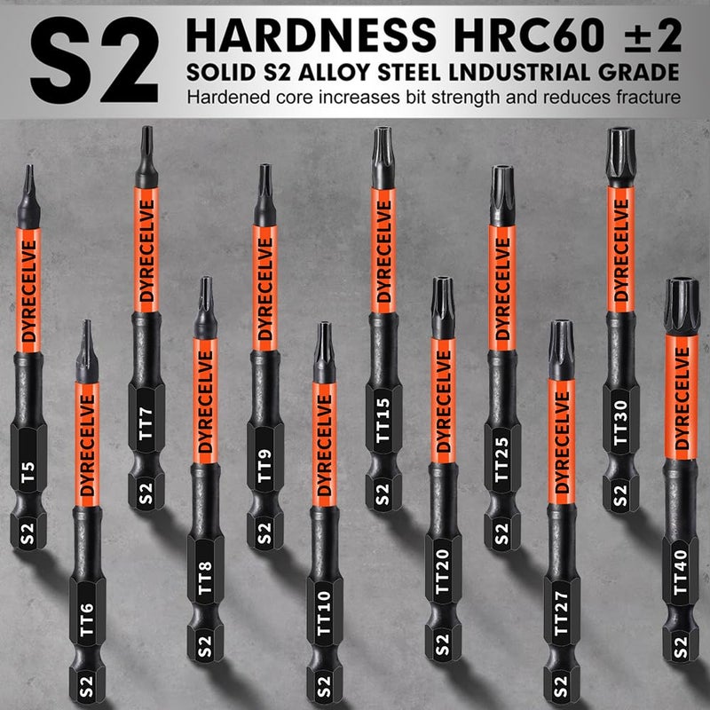 DYRECELVE 12-Pack Impact Security Torx Bit Set (T5-T40) 3-Inch Long, S2 Steel, Professional Tamper Proof Star Bits Set, with 1/4" Hex Shank, Magnetic & High Torque for Automotive/Electronics/DIY - Image 4