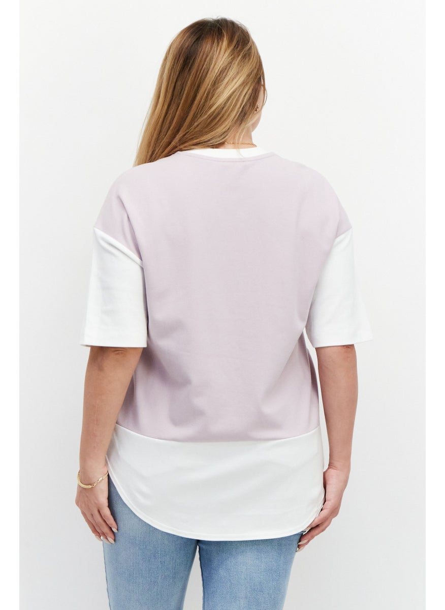 ESPRIT Women Round Neck Short Sleeve Two-Toned T-Shirt, White/Lavender  - Image 2