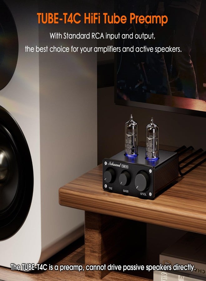 Nobsound Mini HiFi Tube Preamp: Class A Stereo Audio Preamplifier with Bass & Treble Control for Home Stereo Amplifier, Active Speaker, Desktop Audio Systems (TUBE-T4C) - Image 2