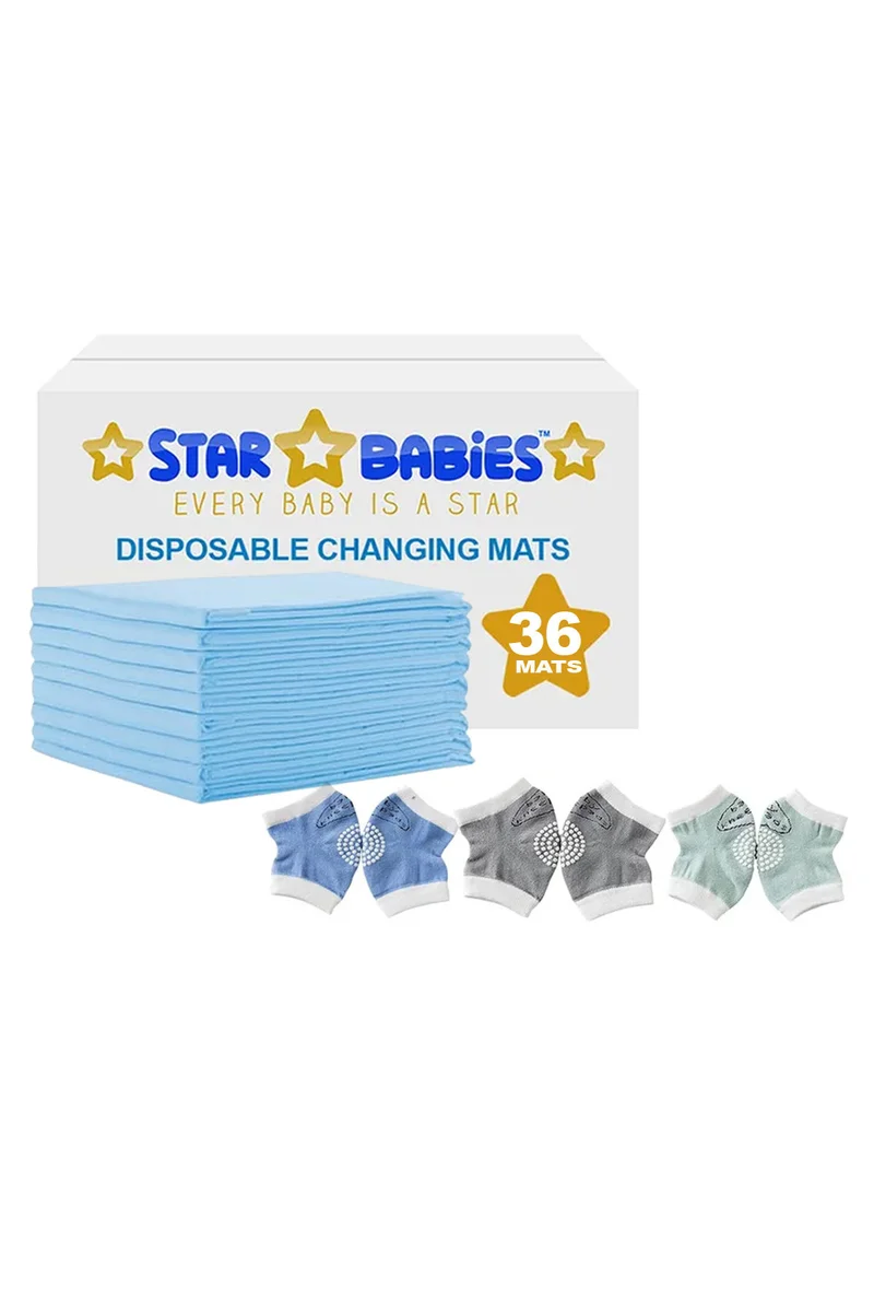ستار بيبيز Star Babies Disposable Changing With Baby Boy's Knee Pads Blue - 39 Pieces