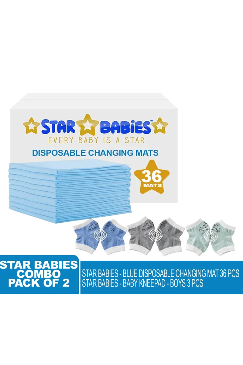 ستار بيبيز Star Babies Disposable Changing With Baby Boy's Knee Pads Blue - 39 Pieces