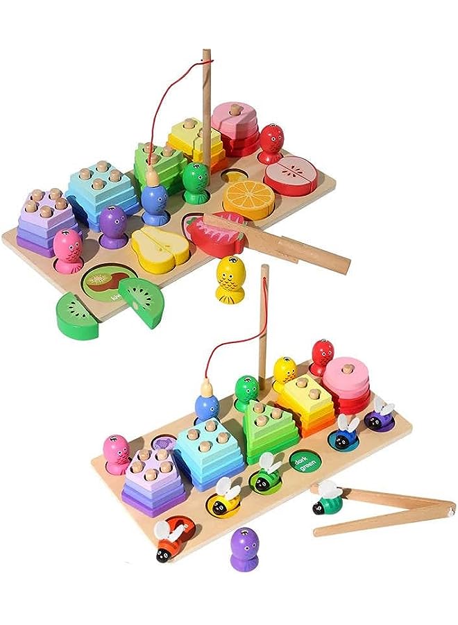 IAF puzzles 3 in 1 bee fruit toy puzzle,early learning and education toys,geometric shapes, paired fishing Montessori toys for toddlers and babies (Fruit cutting) - Image 1