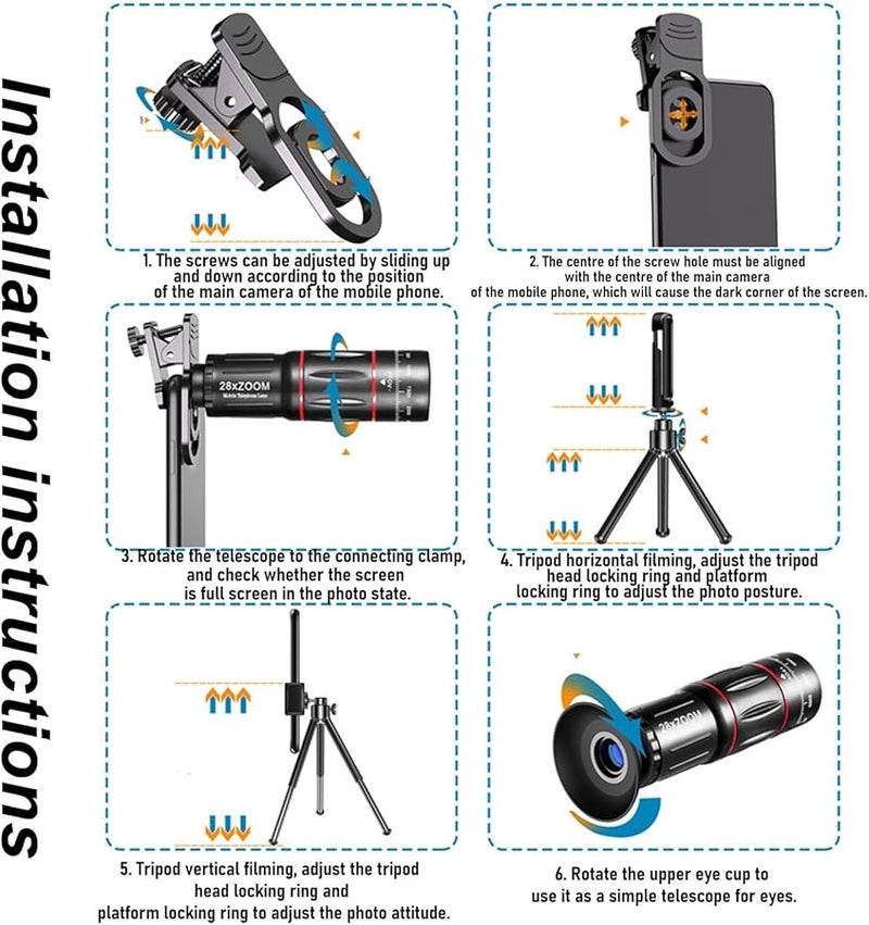 Universal 28X Telephoto Lens with 0 6X Wide Angle 20X Macro and 198 Fisheye for Smartphone Photography - Image 4
