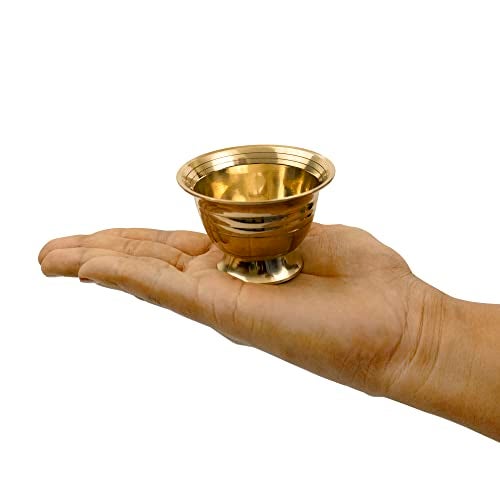 Spillbox Brass Chandhan | Kumkum | Turmeric | Sandal | Haldi | Bowl | Pooja | Puja | Holder | Roli | Stand | Multipurpose For Temple Home - Padam Payala (1), 1 L - Image 5
