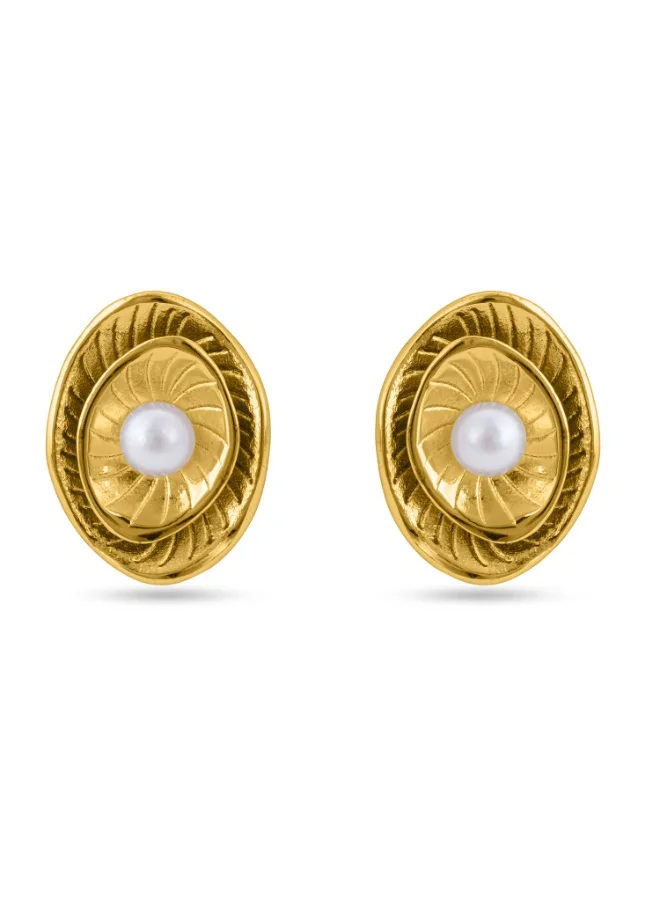 بالموناس 18K Gold Tone Plated Shell Pearl Earrings For Women - Waterproof & Anti-Tarnish
