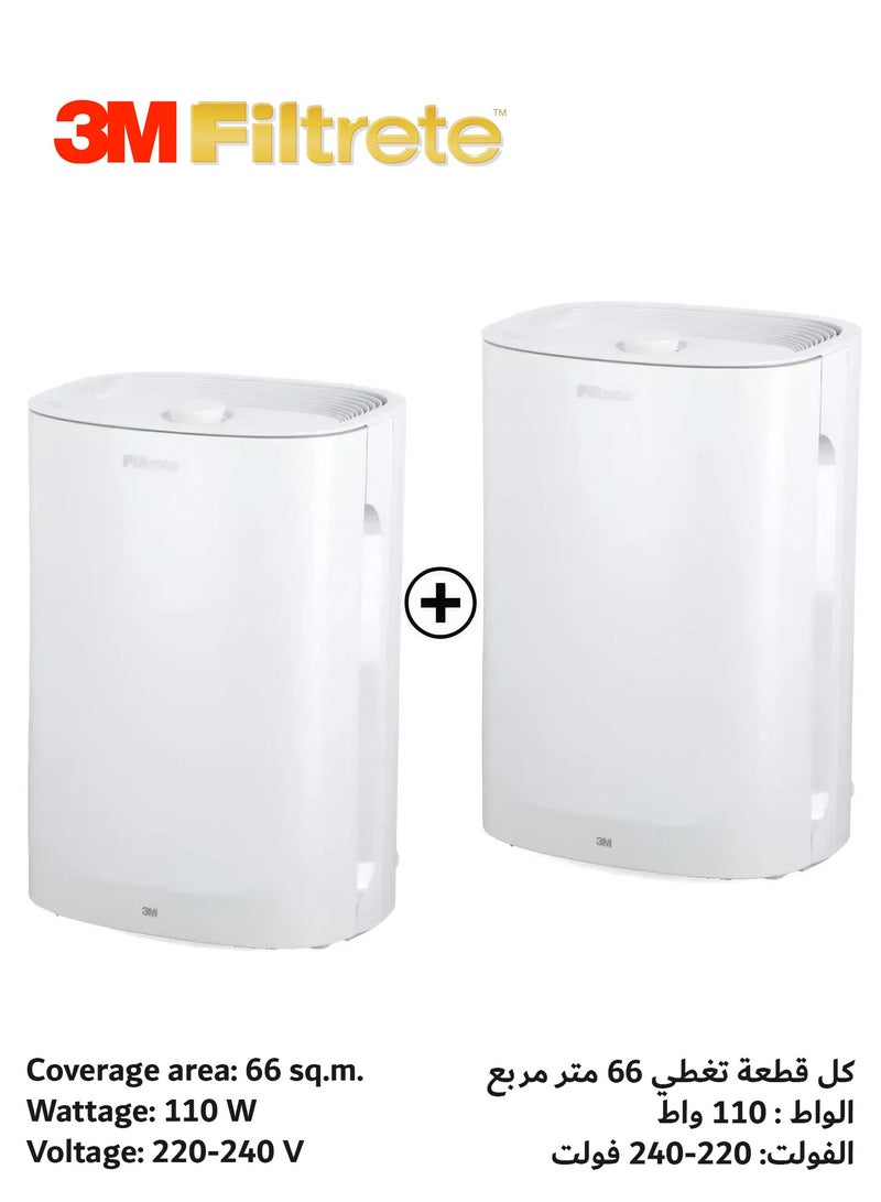 فلتريت قطعتين من ثري إم فيلتريت منقي هواء للغرفة المتوسطة حتى 66 متر مربع باللون الأبيض - Image 2