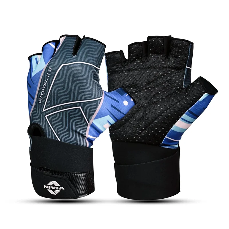 نيفيا Nivia Crystal 2.0 Gym Gloves with Strap for Men & Women - 4-Way Stretch Lycra, Dotted Puff Padded Palm, Ideal for Crossfit and Fitness Workouts (Purple, Size S)