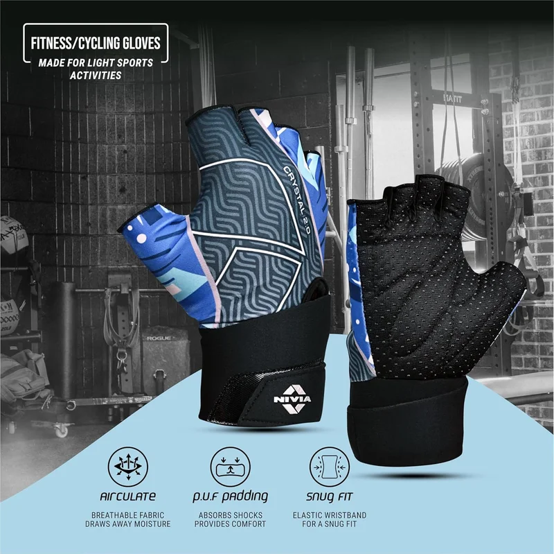 نيفيا Nivia Crystal 2.0 Gym Gloves with Strap for Men & Women - 4-Way Stretch Lycra, Dotted Puff Padded Palm, Ideal for Crossfit and Fitness Workouts (Purple, Size S)