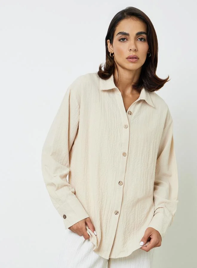 تايك تو Beige Regular Fit Button-Up Shirt