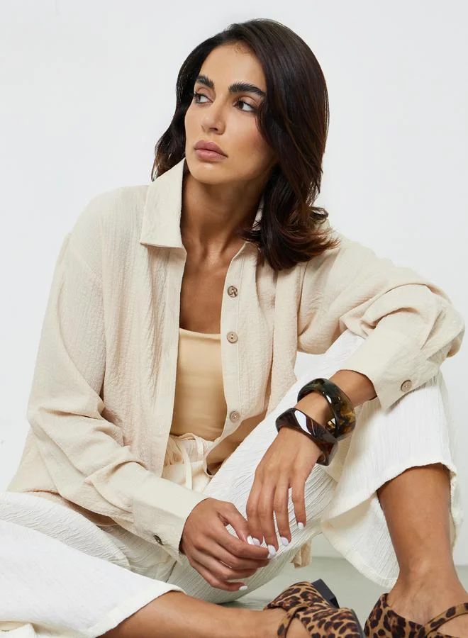 تايك تو Beige Regular Fit Button-Up Shirt