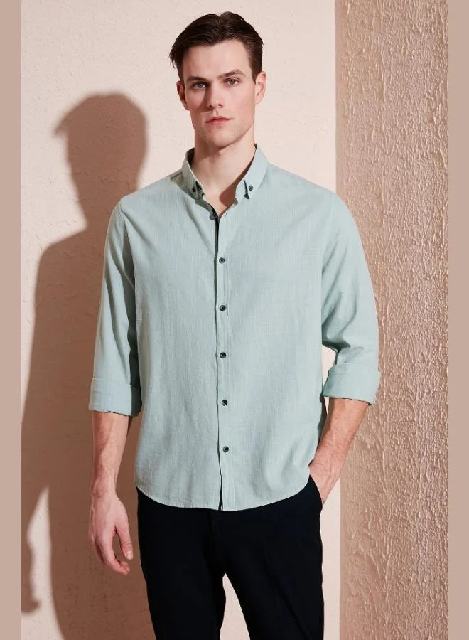 بوراتي قميص رجالي قطن بياقة قميص بأزرار مقاس عادي