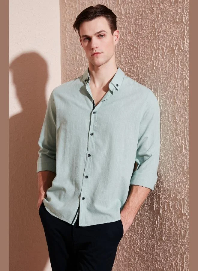 بوراتي قميص رجالي قطن بياقة قميص بأزرار مقاس عادي