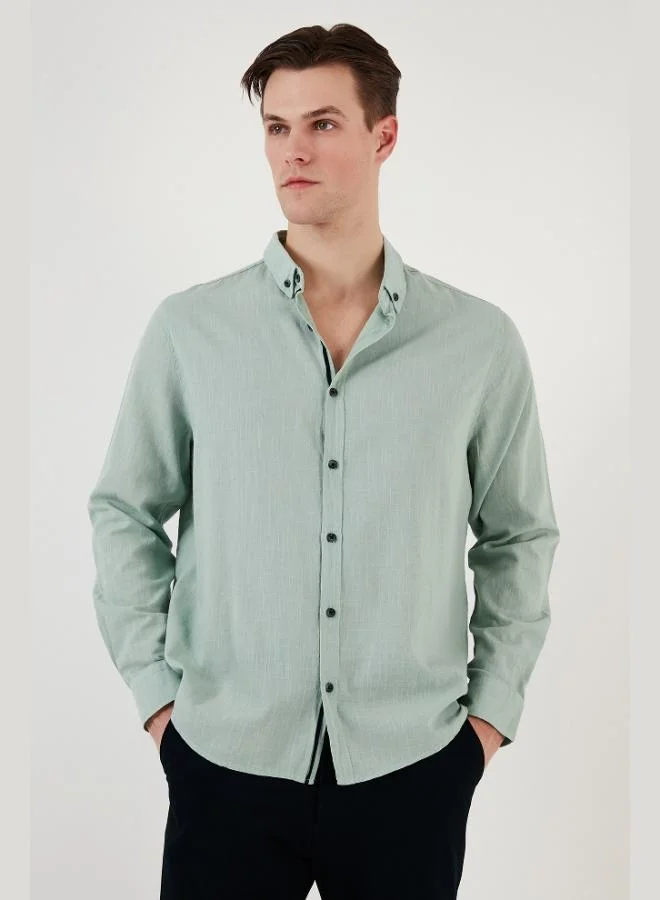 بوراتي قميص رجالي قطن بياقة قميص بأزرار مقاس عادي