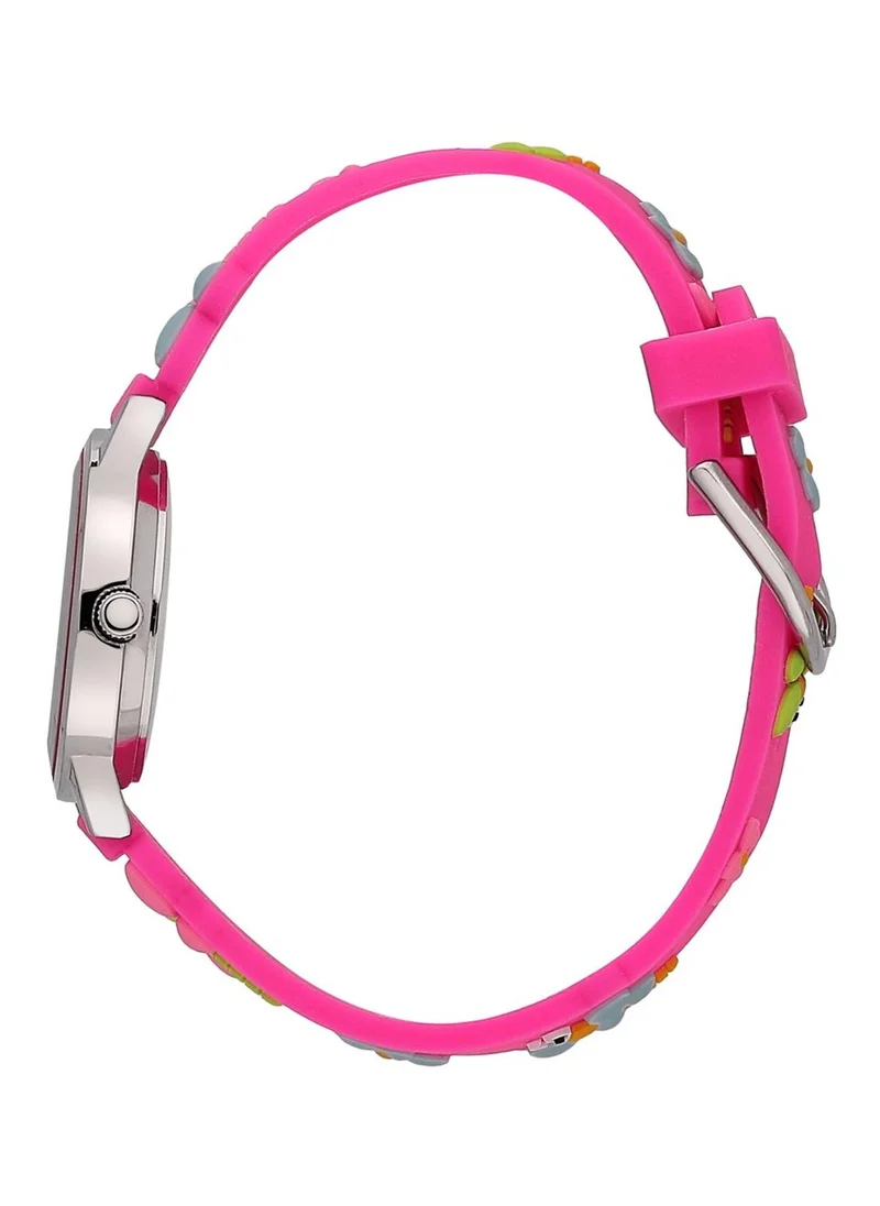 Kikou Hobby Kids Analog Watch for Boys & Girls - White Dial, 28mm Round Case, Pink Plastic Strap, Quartz, 30M Water Resistant - R4551101503
