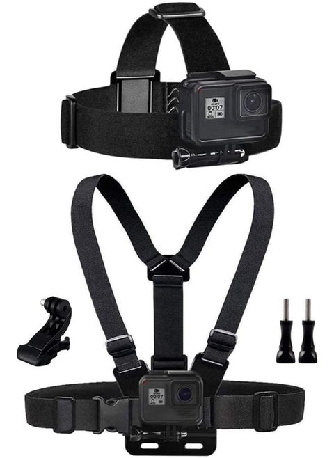 Set of Chest Mount Harness Vest and Head Mount Strap for Action Camera Compatible with Action Camera