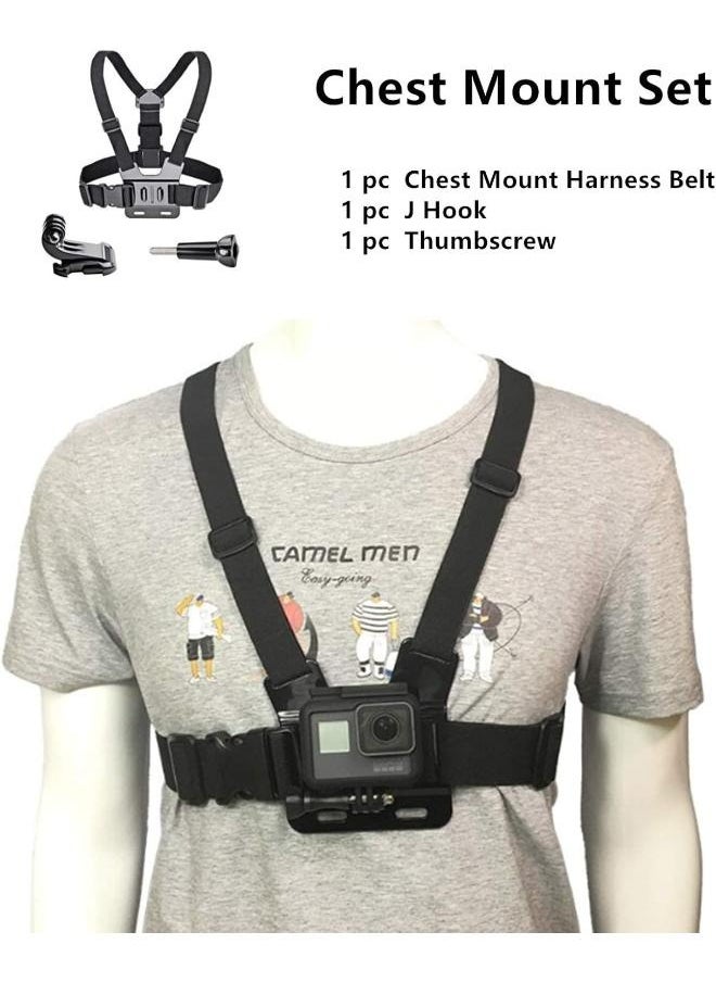 Set of Chest Mount Harness Vest and Head Mount Strap for Action Camera Compatible with Action Camera