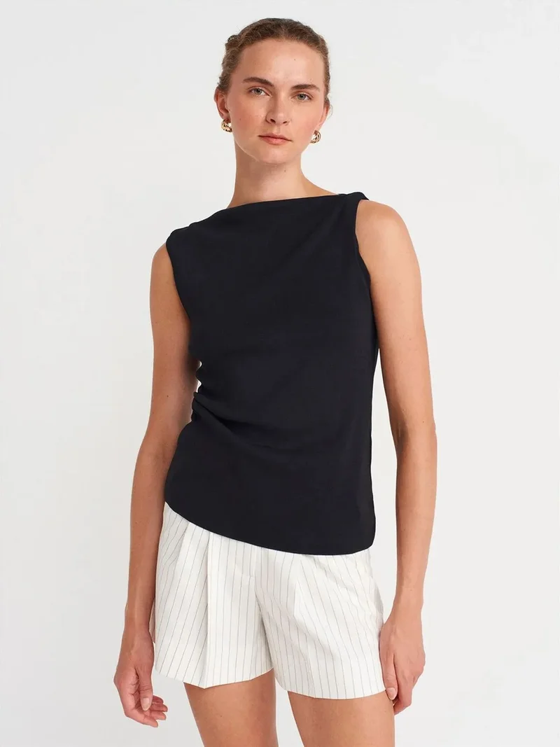 ديلفين Dilvin Sleeveless Boat Neck Knit Blouse