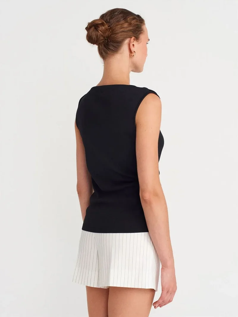 ديلفين Dilvin Sleeveless Boat Neck Knit Blouse